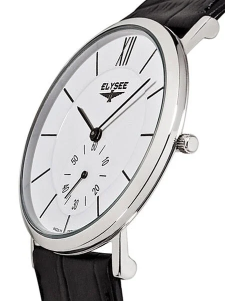 Elysee SCRATCH AND DENT - Thin Quartz Dress Watch with Silver Dial and Small Seconds #80480-SND 42 mm kol saati