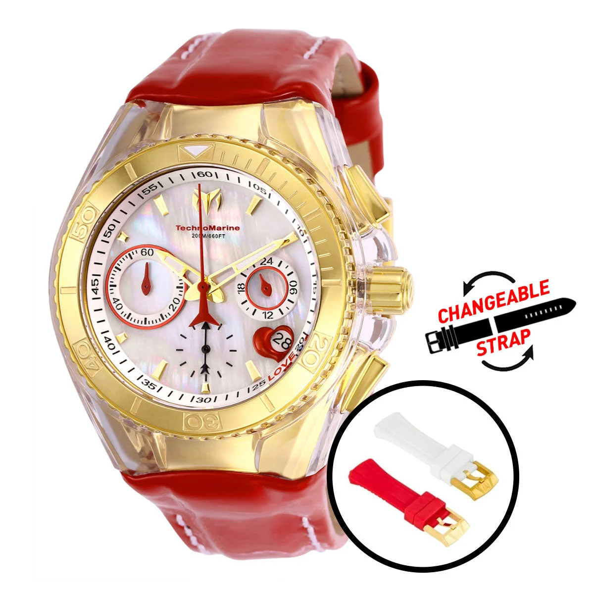 Technomarine Cruise Valentine Watch - 40mm, Red, White with Interchangeable Strap (ZG-TM-117003) 40 mm kol saati