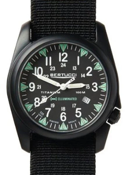 Bertucci Vintage 44 Black Titanium Watch w/ Tritium Tube Lights #13420 44 mm kol saati