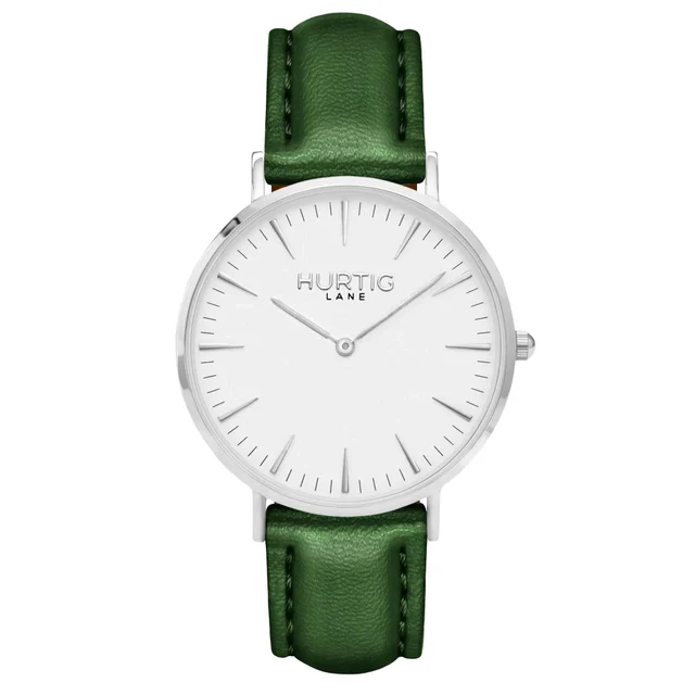 Hurtig Lane Vegan Watches Mykonos CACTUS Leather Watch Silver, White & Green kol saati