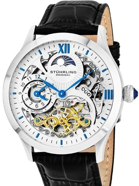 Stuhrling Special Reserve Automatic Dual Time Watch with Blue Hands and Markers #571.33152 44 mm kol saati