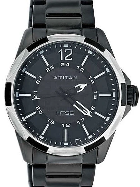 Titan HTSE Solar Powered Quartz Watch with Black Dial and Black PVD Bracelet #1573KM01 kol