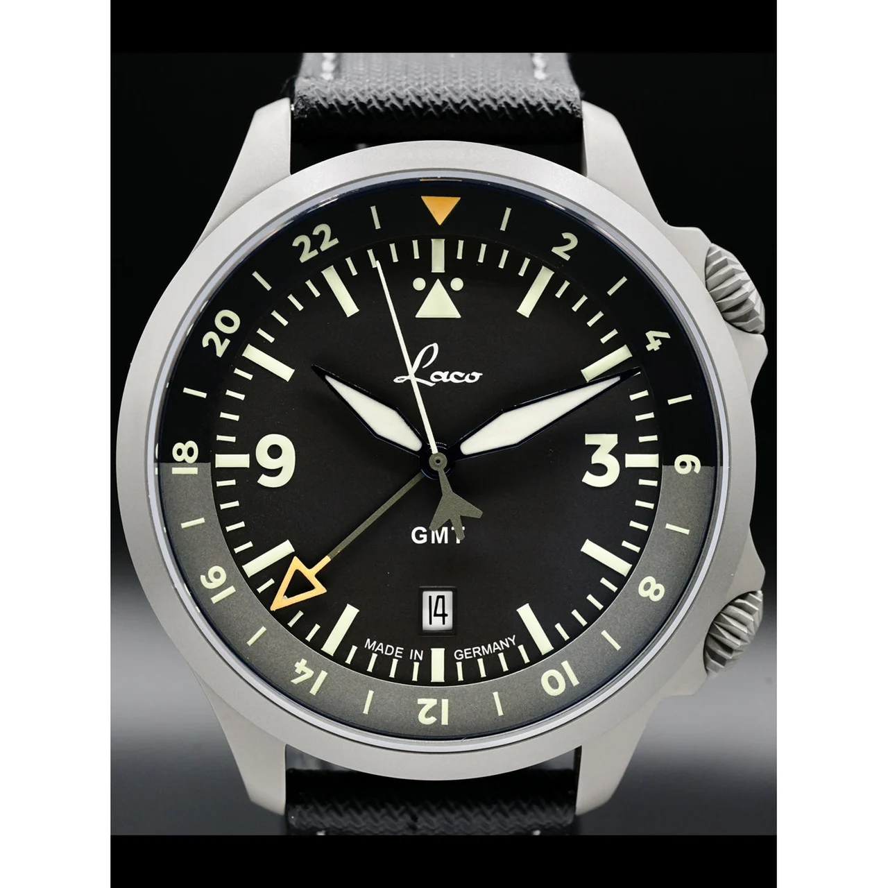 Laco Pilot Frankfurt GMT Schwarz 862120 210000028540 43 mm kol saati