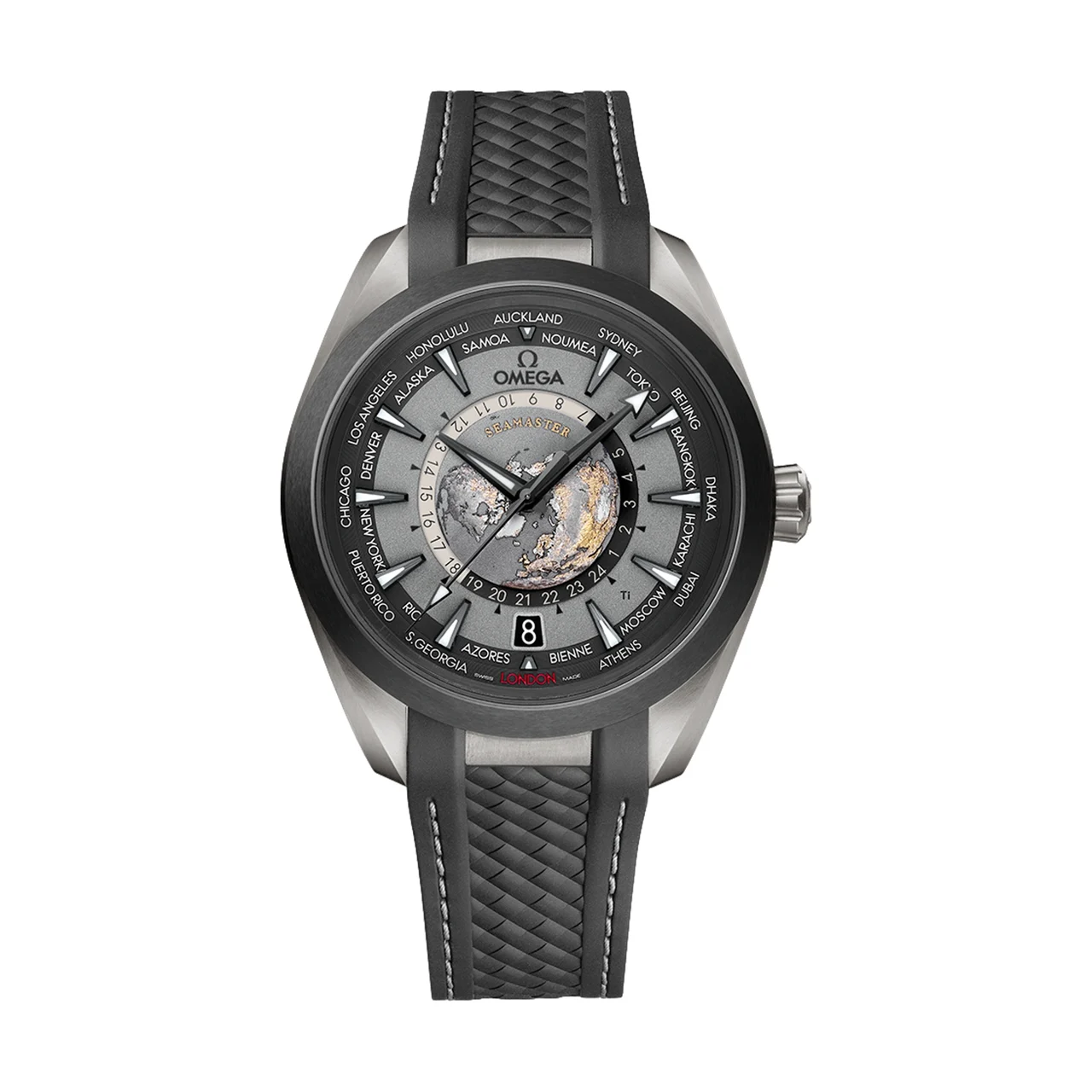 OMEGA Seamaster Aqua Terra 150M GMT Worldtimer 43mm - Grey on Rubber Strap O22092432299001 43 mm kol saati