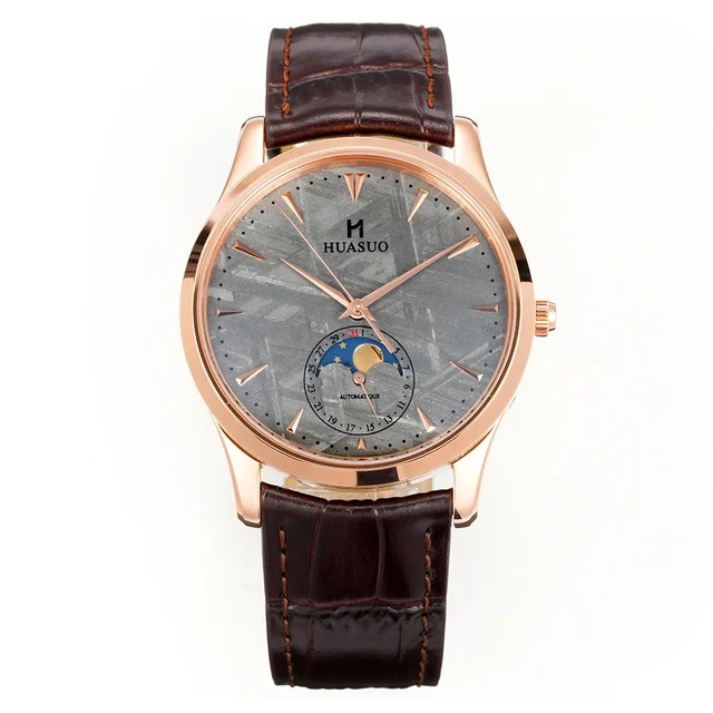 Cronos Watch Store HUASUO Luxury 39mm Meteorite Dial Moon Phase Watches huasuo-luxury-39mm