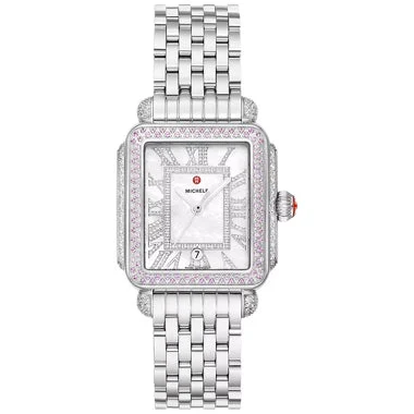 Michele Limited Edition Deco Madison Pink Sapphire Stainless Steel Watch MWW06T000268 kol saati