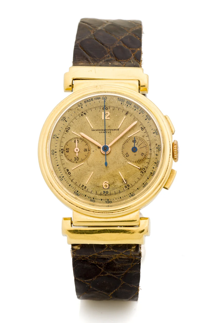 Vacheron Constantin VACHERON CONSTANTIN, REF. 4075, MOBILE LUG CHRONOGRAPH, YELLOW GOLD A fine and very rare, 18k yellow gold manual wind chronograph wristwatch. kol saati