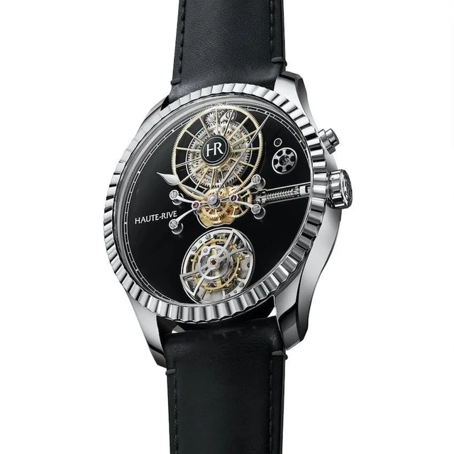 Haute-Rive Haute Rive Honoris I Stainless Steel Black Enamel Dial Fluted Bezel HR-H1-SS-BL