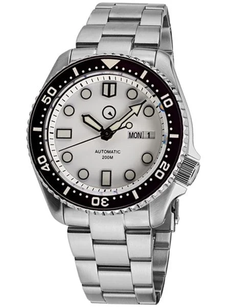 Islander White Dial Automatic Dive Watch with Solid-Link Bracelet, AR Sapphire Crystal, an