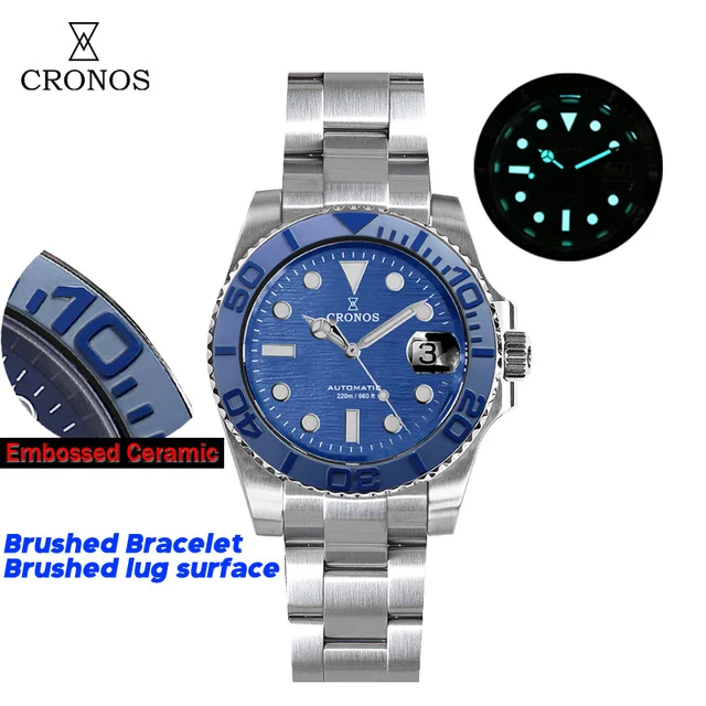 Cronos Watch Store Cronos 2.5x Water Ghost Sub Dive Watch L6018 Fully Brushed Bracelet-Bru
