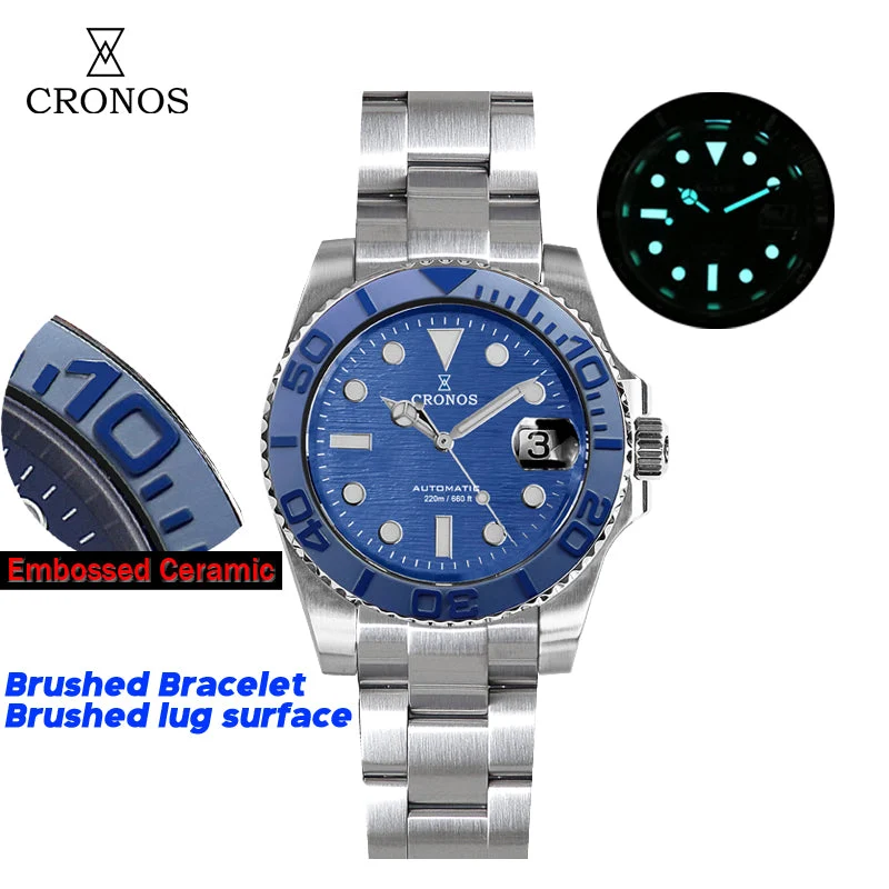 Cronos Watch Store Cronos 2.5x Water Ghost Sub Dive Watch L6018 Fully Brushed Bracelet-Brushed surface 全蓝全砂带PT-839 47.5 mm kol saati