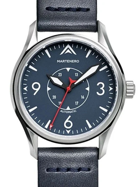 Martenero Ace Automatic Pilot Watch with Marine Blue Dial, Sapphire Crystal #ACE007 38 mm kol saati
