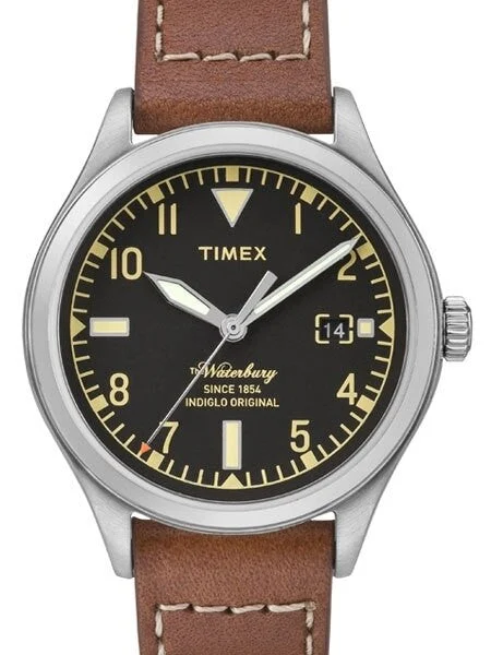 Timex Waterbury Quartz Watch with Black Dial and INDIGLO Night-Light #TW2P84600ZA kol saat