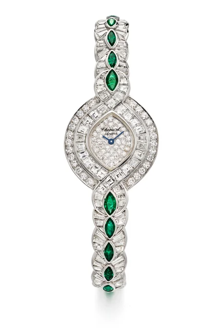 Chopard CHOPARD REF. 105922, 18K WHITE GOLD BAGUETTE DIAMOND AND MARQUISE EMERALD kol saat