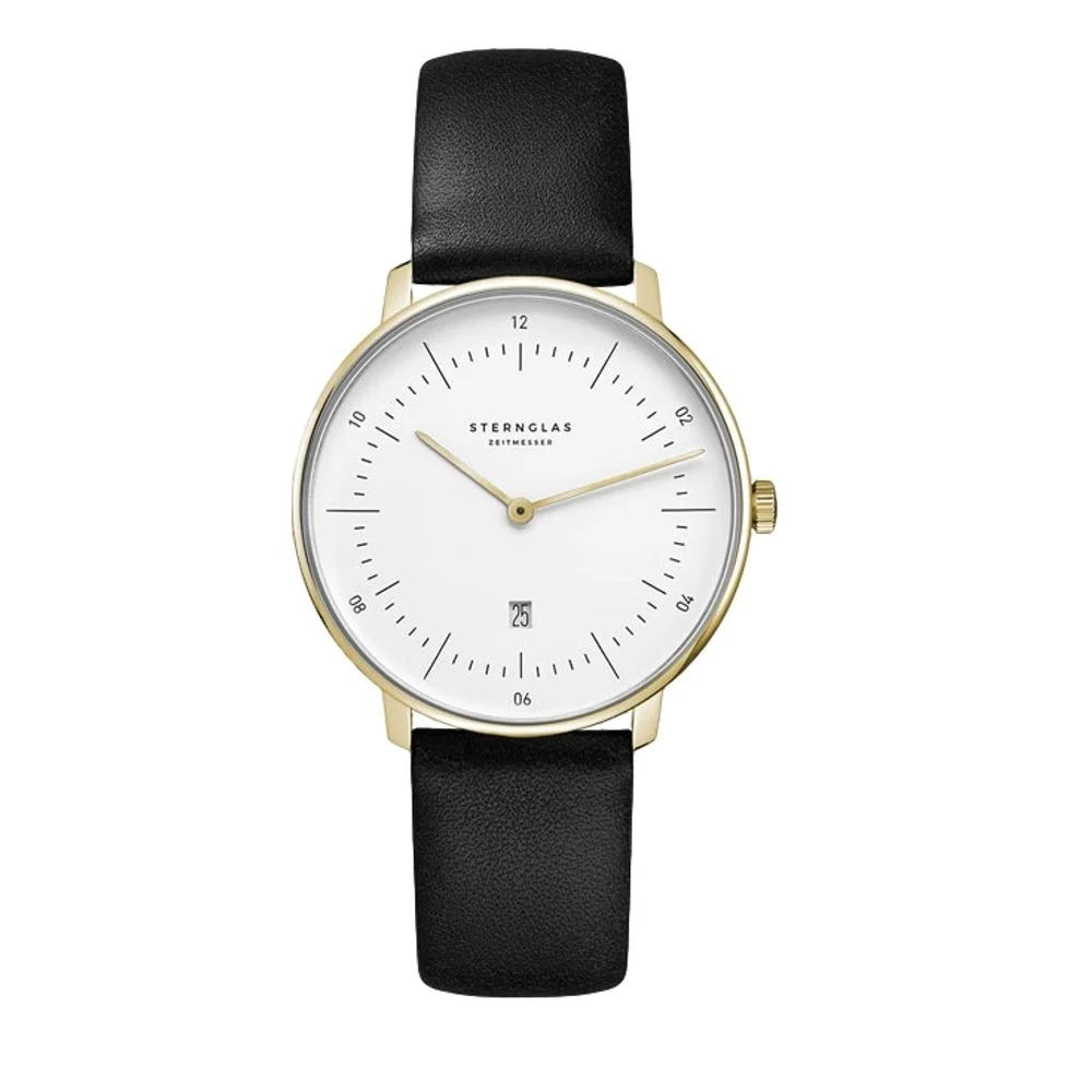 Sternglas Naos XS Quartz Gold PVD 33mm - White on Leather Strap S01-ND02-KL08 33 mm kol saati