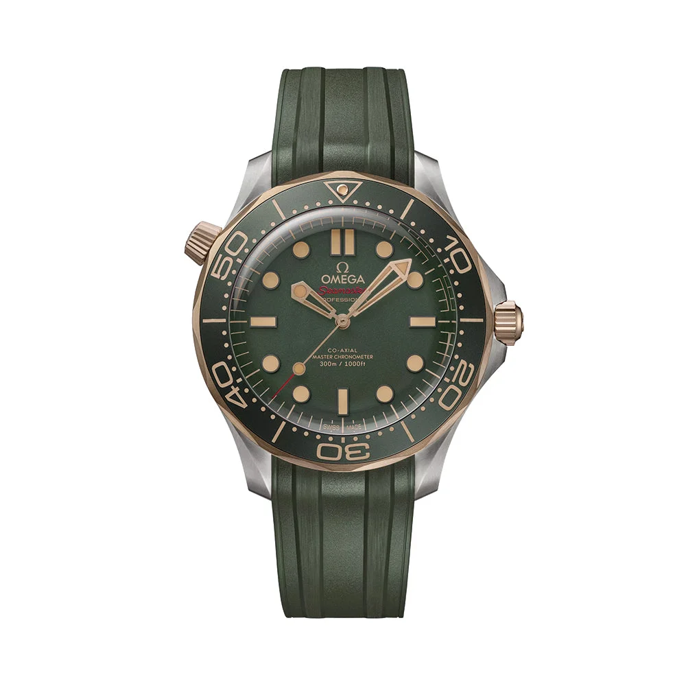 OMEGA Seamaster Diver 300M Titanium and Bronze Gold 42mm - Green on Rubber Strap O21092422010001 42 mm kol saati