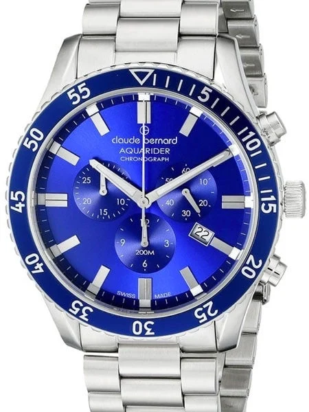 Claude Bernard Aquarider Blue Dial Chronograph Dive Watch #10223-3MBU-BUIN kol saati