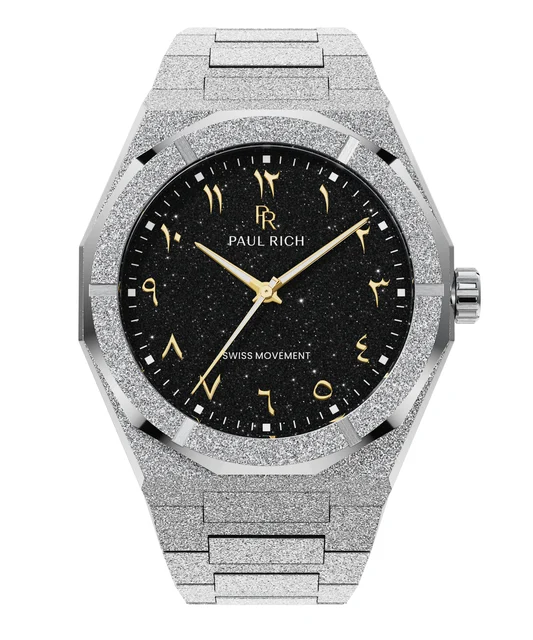 Paul Rich Frosted Star Dust II PR99IIBlackArabic - Silver Gold kol saati