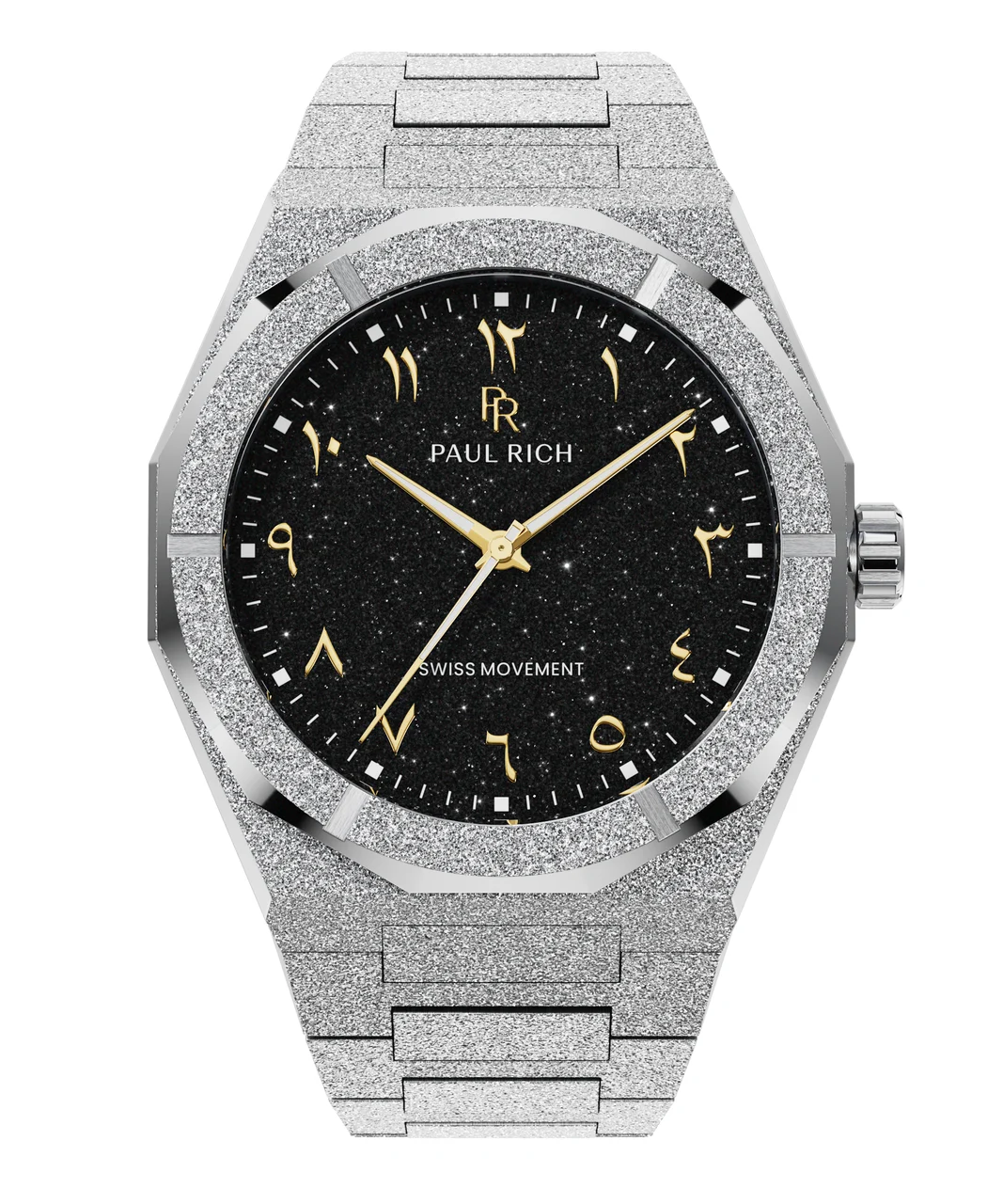 Paul Rich Frosted Star Dust II PR99IIBlackArabic - Silver Gold 43 mm kol saati