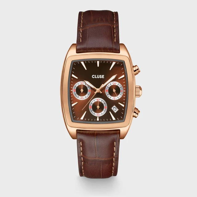 CLUSE Quartaut Chrono Watch leather, Brown, Rose gold Colour CW52006 kol saati