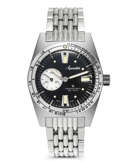 Aquastar Deepstar II – Vintage Black auf BOR-Edelstahlarmban 37 mm kol saati