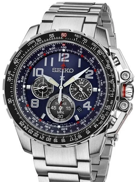 Seiko Scratch and Dent - Prospex Solar Powered Quartz Flight Chronograph Watch, 24-Hour Sub-Dial #SSC275 SND298 kol saati