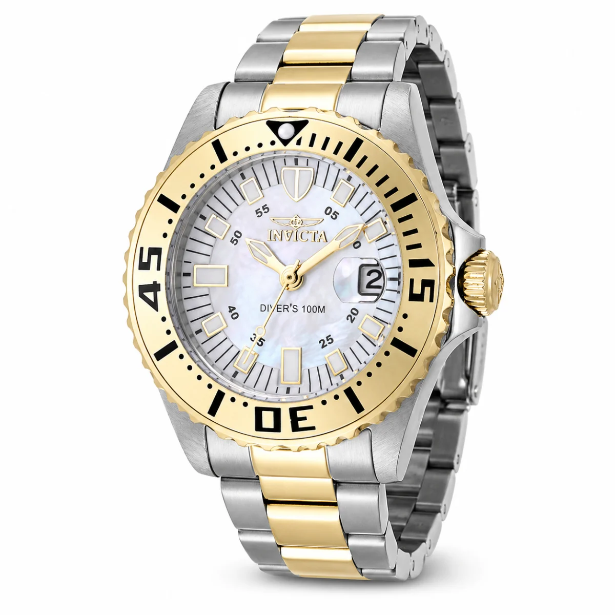 Invicta Pro Diver Swiss Ronda 585 Caliber Watch w/ Mother of Pearl Dial - 30mm, Gold (ZG-6895) 30 mm kol saati