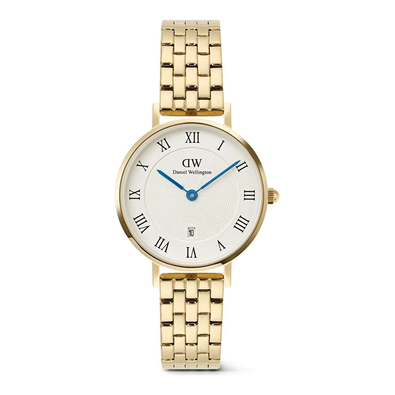 DANIEL WELLINGTON Petite 28 Roman Numerals Date 5-Link White G DW00600857 28 mm kol saati