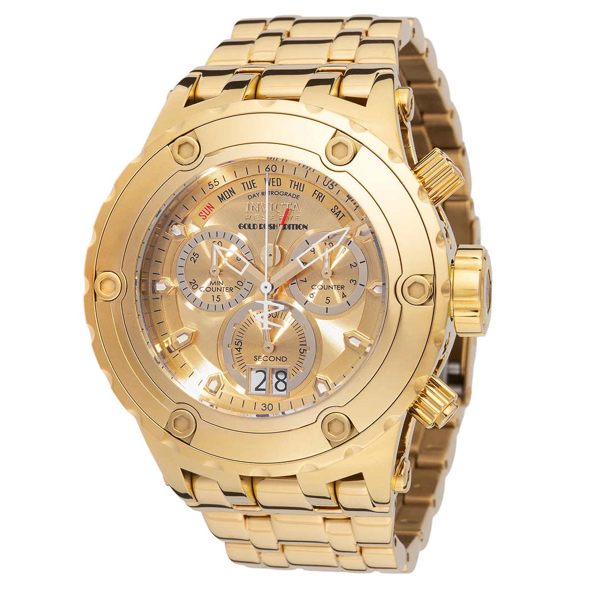 Invicta Reserve Gold Rush Swiss Ronda 8040.N Caliber Watch - 52mm. Gold (48607) 52 mm kol saati