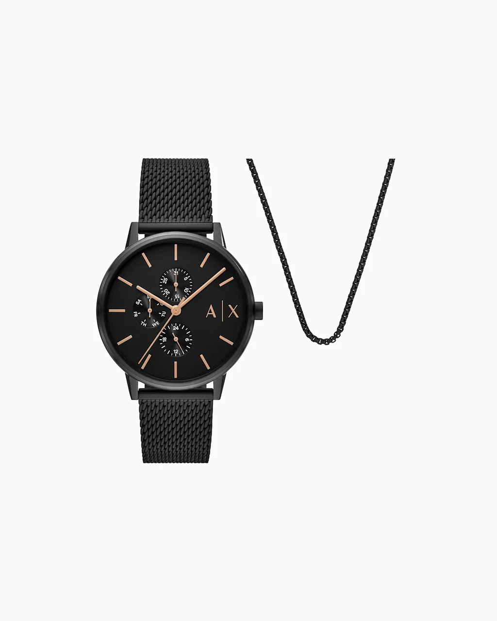 Armani Exchange Multifunction Black Stainless Steel Watch and Necklace Set AX7162SET 42 mm kol saati