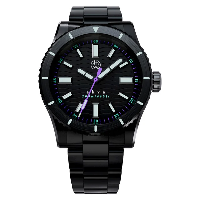 Henry Archer Akva Automatic Dive Watch with Black Dial, DLC Case and Bracelet #HAC-AKV-ULT