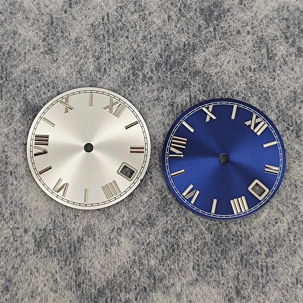 Tandorio Watches Roman Scale Watch Dial Real Nail Modified Replacement Watch Faces with Single Calendar Window for NH35/NH36/4R Movement 14:350686#white N gold nail 28.5 mm kol saati