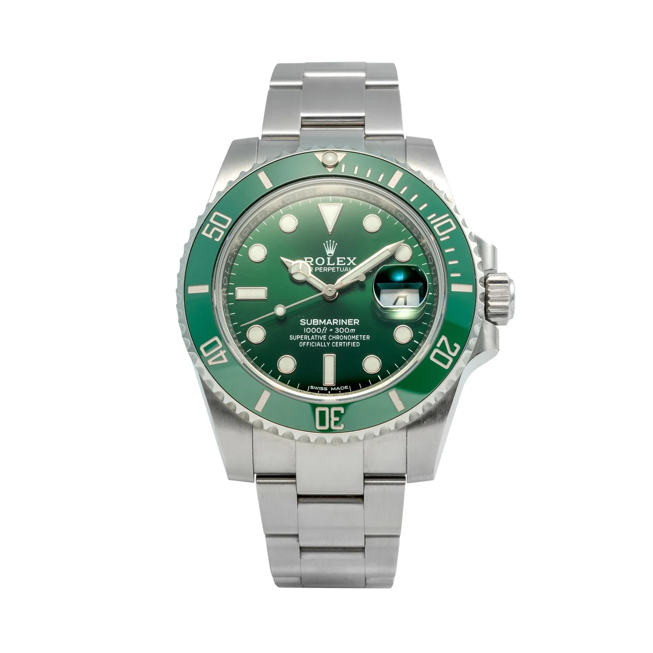 Rolex ROLEX REF. 116610V, DIVER’S, SELF-WINDING, CENTRE-SECONDS, DATE, "OYSTER" BRACELET; "SUBMARINER", GREEN DIAL, GREEN BEZEL, SO-CALLED "HULK"; STAINLESS STEEL kol saati