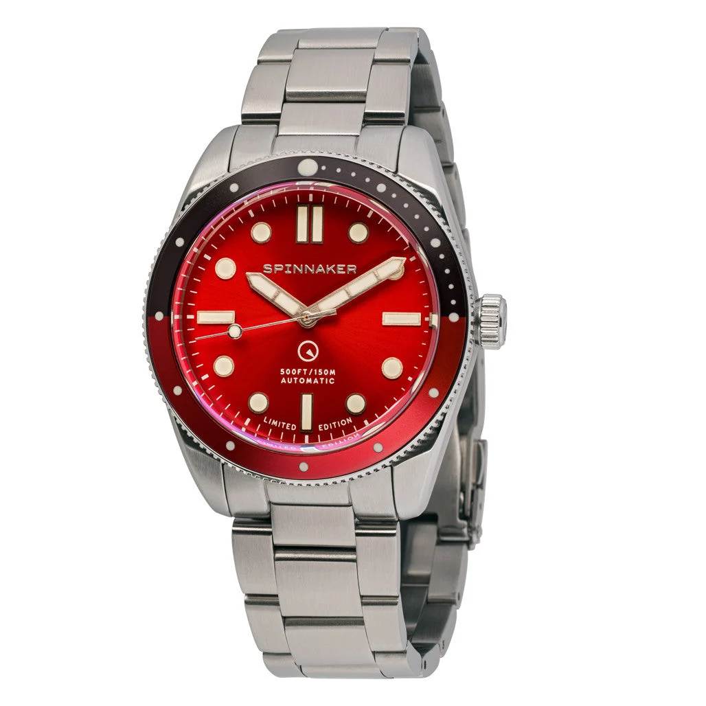 Spinnaker Islander Croft Limited Edition Hi-Beat Watch with Sunburst Red Dial #SP-5094-LIW11 47 mm kol saati