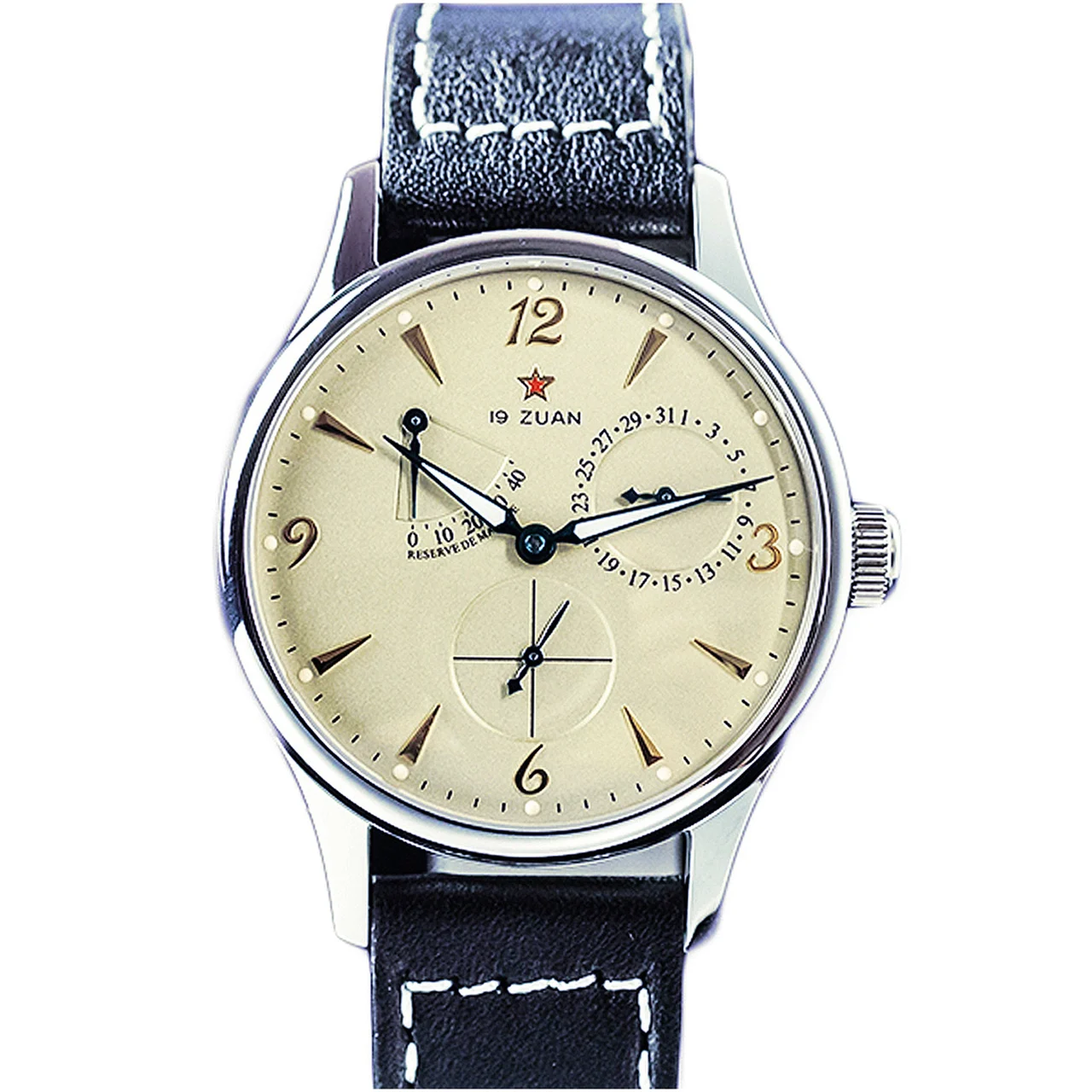 Sugess Sugess 388-1780 香槟 黑带(白缝线) 40 mm kol saati