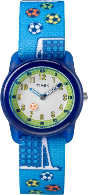 Timex TIME MACHINES® 29mm Blue Soccer Elastic Fabric Kids Watch TW7C16500 kol saati