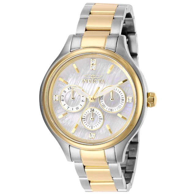Invicta Angel Lumamode Watch w/ Mother of Pearl Dial - 38mm, Steel, Gold (28655) kol saati