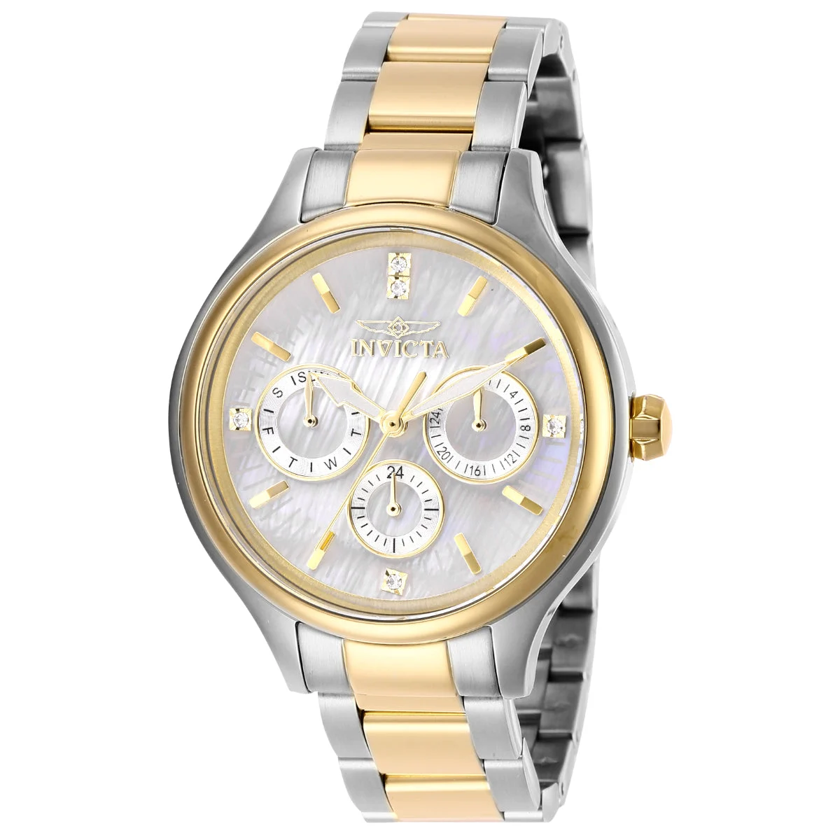 Invicta Angel Lumamode Watch w/ Mother of Pearl Dial - 38mm, Steel, Gold (28655) 38 mm kol saati