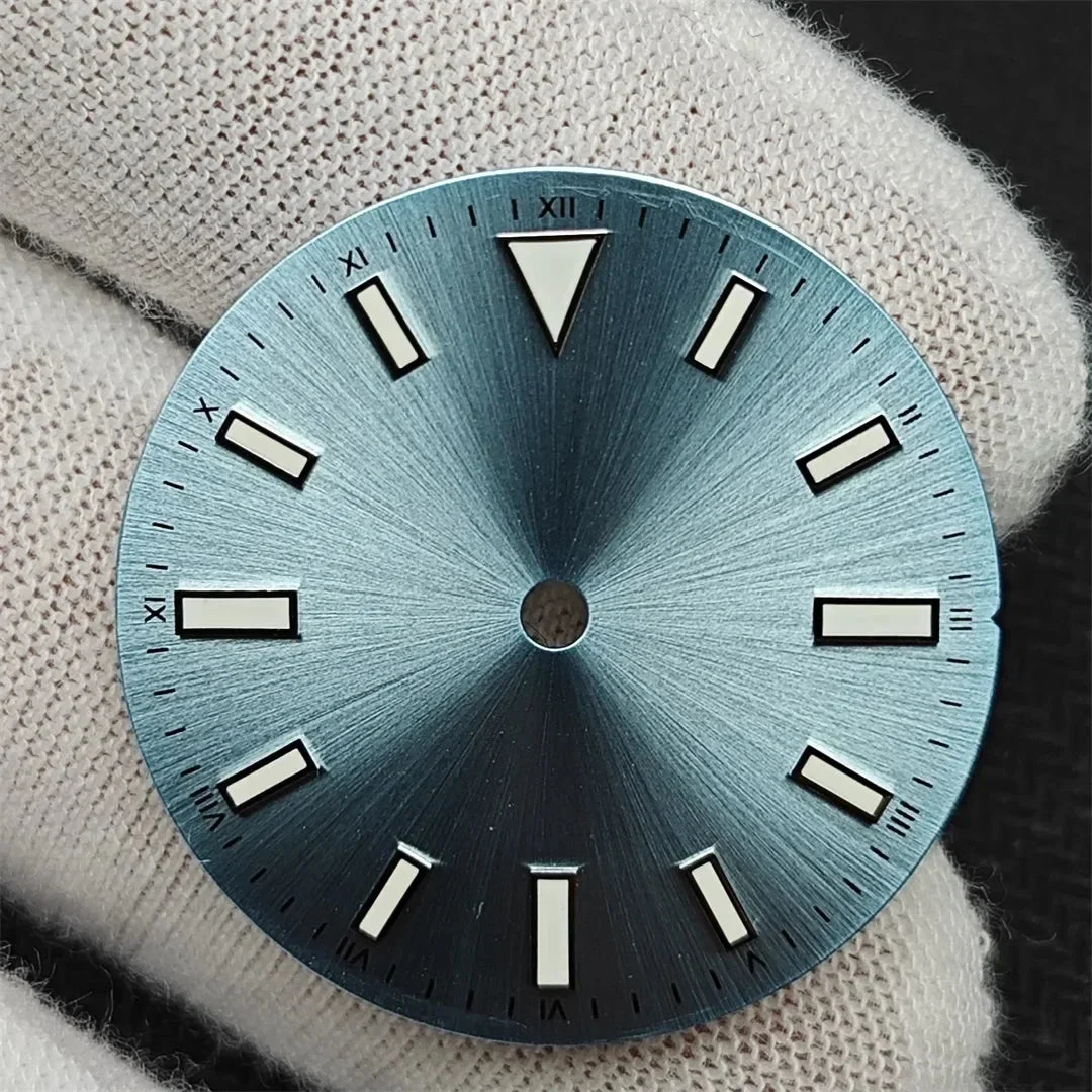 Tandorio Sunray Watch Dial Stripe Nails Green Luminous Font Modified Watch Accessories Suitable for NH35/8215/2836 Movement 14:350686#Silver 28.5 mm kol saati