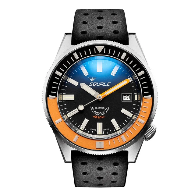 Squale Matic 600 meter Swiss Automatic Dive watch with Black Dial and Black-Orange Bezel #