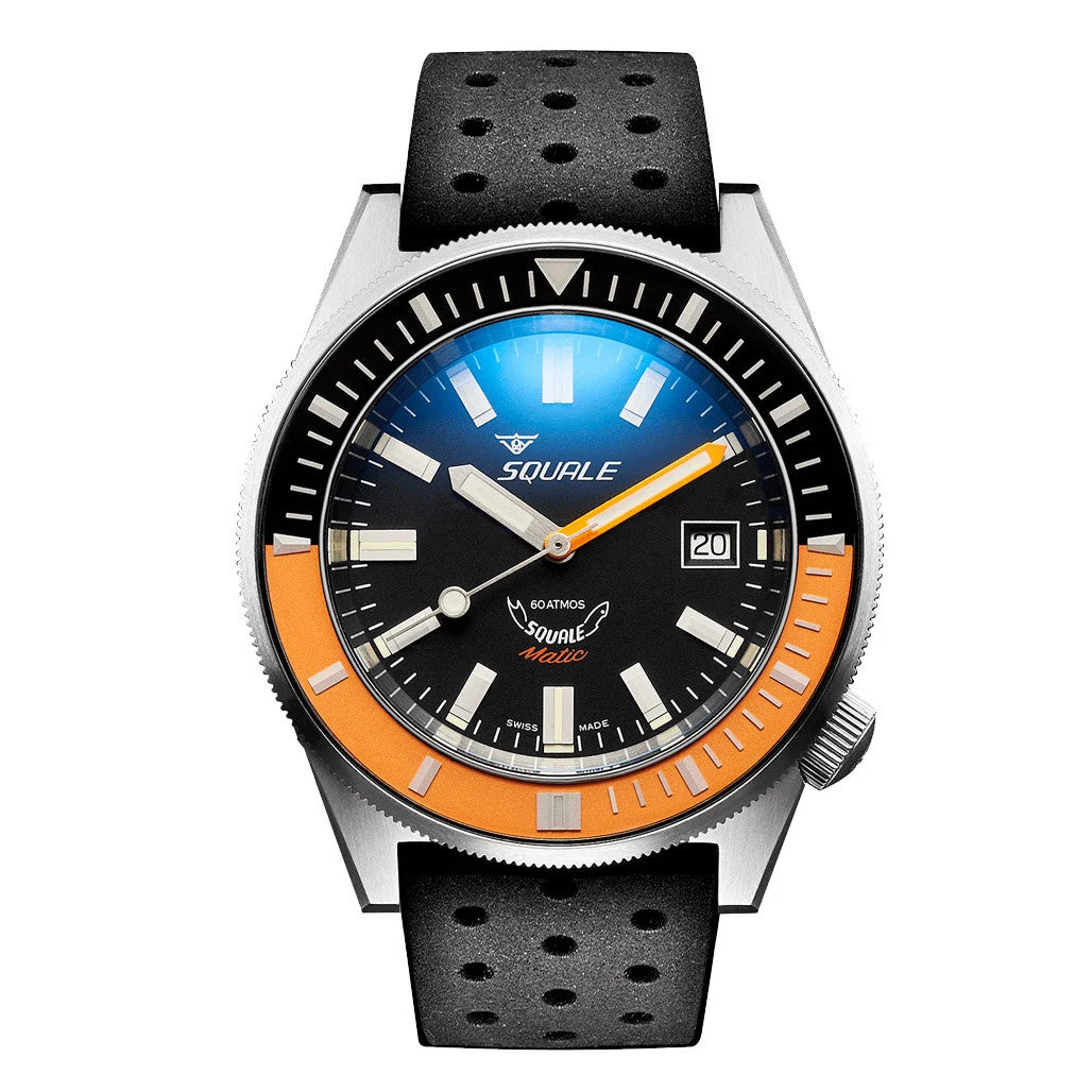 Squale Matic 600 meter Swiss Automatic Dive watch with Black Dial and Black-Orange Bezel #Matic-Black-OJ 44 mm kol saati