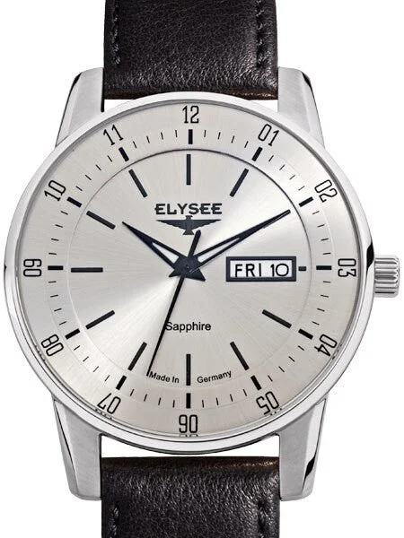 Elysee Thin 42mm Quartz Dress Watch with Sapphire Crystal and Day-Date Window #86000 42 mm kol saati