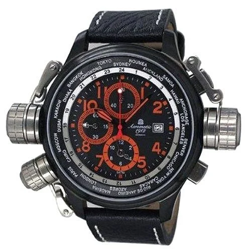 Aeromatic Pilot Alarm Chronograph and World City Scale #A1349 kol saati