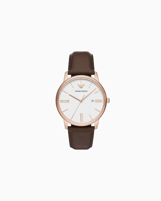 Emporio Armani Three-Hand Date Brown Leather Watch AR11572 kol saati
