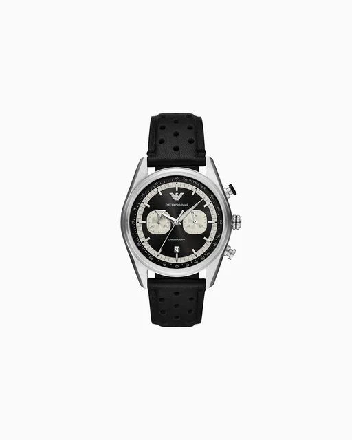 Emporio Armani Chronograph Black Leather Watch AR11635 kol saati
