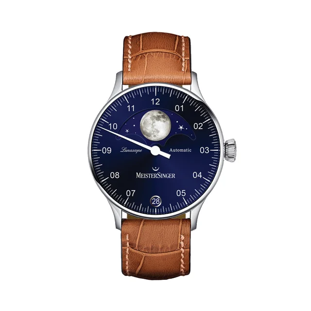 Meistersinger Lunascope 40mm - Sunburst Blue on Leather Strap LS908 kol saati