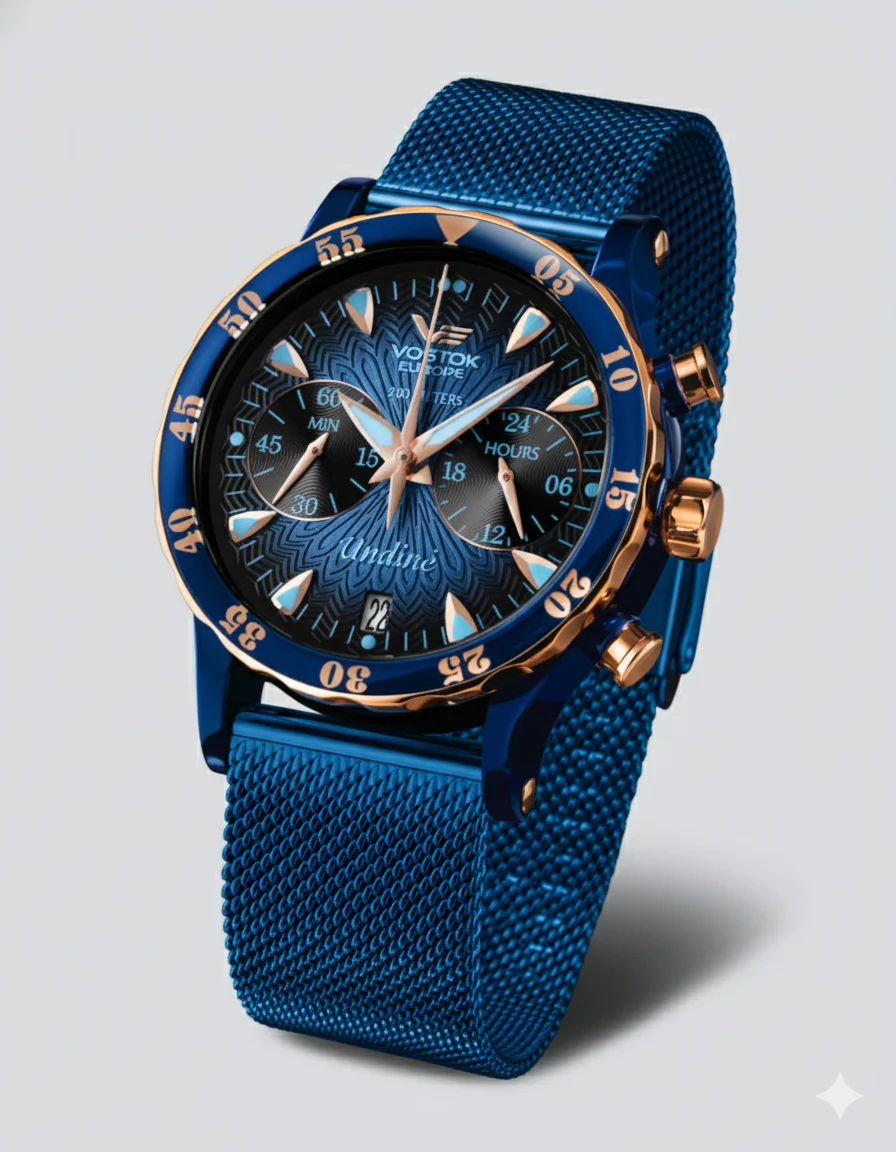 Vostok Europe Undiné VK64-515E628 Set with the Blue PVD Stainless Steel Me 39 mm kol saati