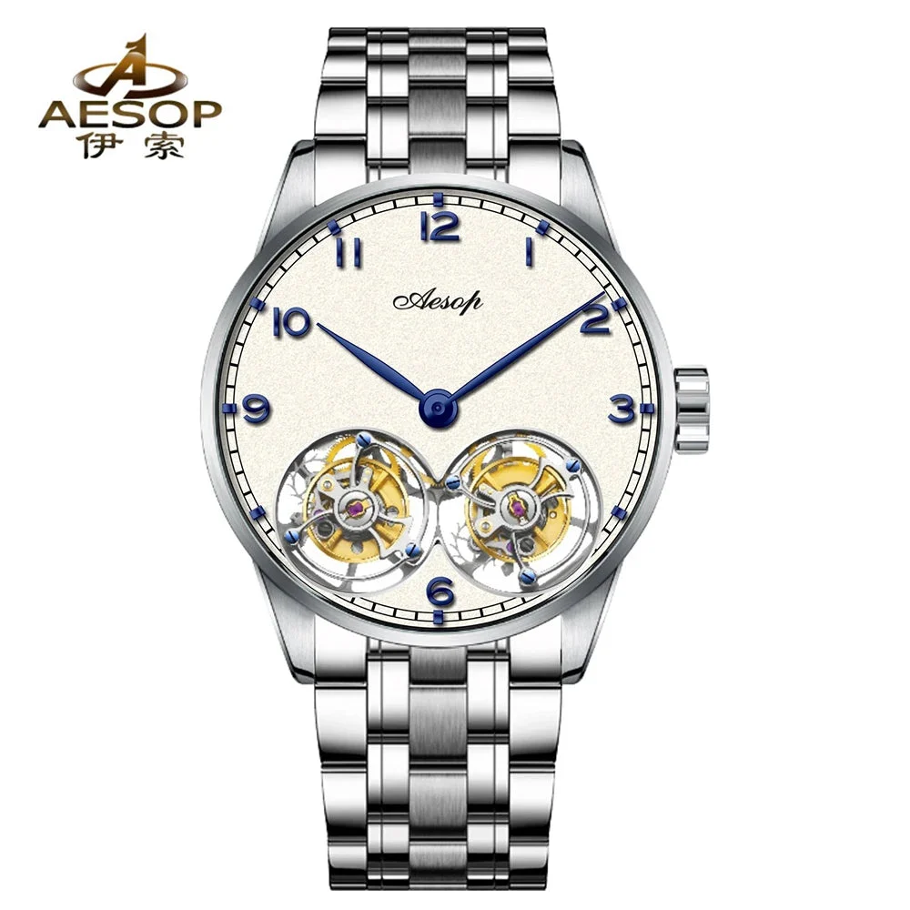 Tandorio Watches AESOP 7108 Double Flying Tourbillon Movement Skeleton Mechanical Luxury Watches Wterproof Wristwatches Sapphire 12000052984573673 42.5 mm kol saati