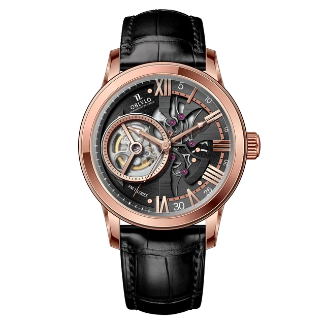 OBLVLO Leather Strap ,Black Dial VM-Q-PBBL VM Series,42mm,Black Leather Strap ,Black Dial 