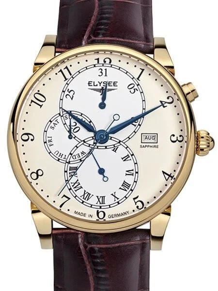 Elysee Daidalos Quartz Dress Watch with Calendar and 24-Hr Sub-Dial #80515 kol saati